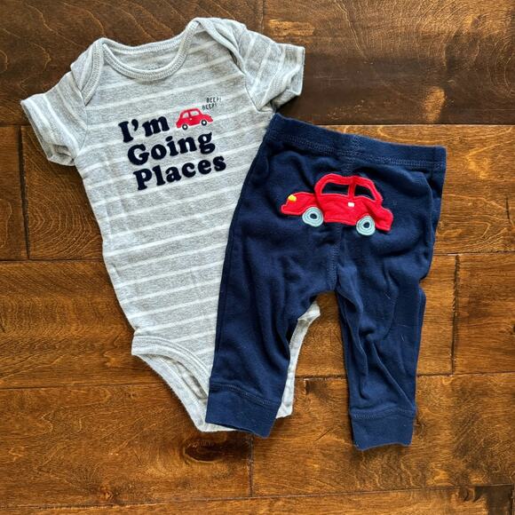 Carter's Boys 6 Months Outfit Bodysuit Pants Cars - Picture 1 of 4